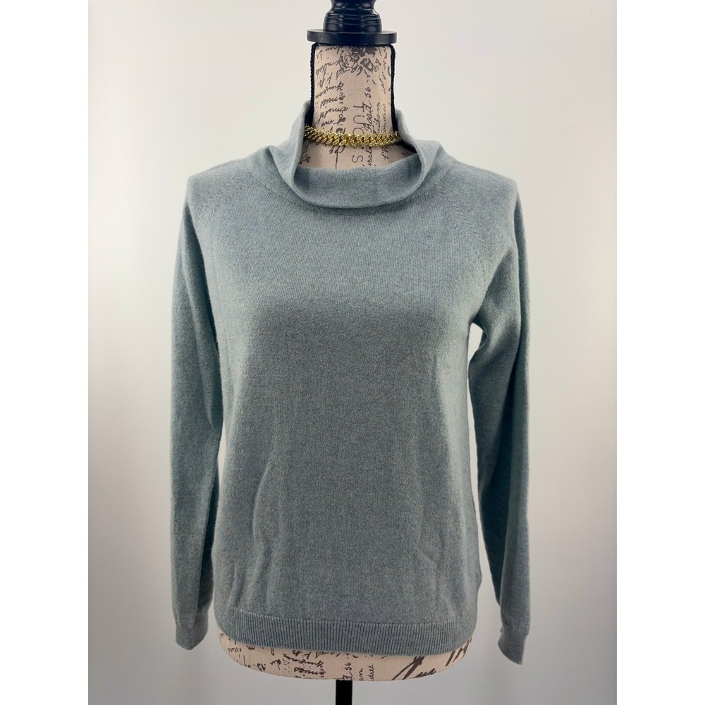 B41 Brora Scottish Cashmere Sweater 6 Sage Green Funnel Neck Lightweight Knit
